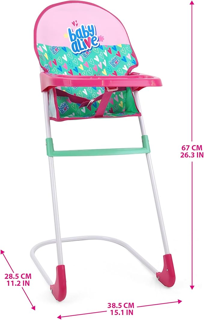 Baby Alive: at Home Set - 7pcs - Green, Pink, Hearts - Play Yard, Highchair, Feeding Accessories, Playset for Dolls Up to 18", Kids Toy, Ages 3+