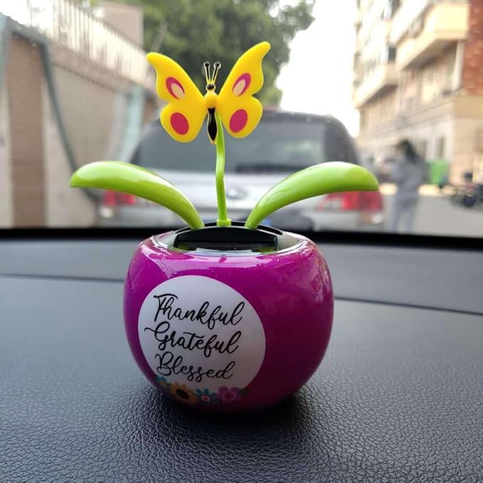 2Pcs Purple Solar Power Flip Flap Flower Insect for Car Decoration Swing Dancing Flower Eco-Friendly Bobblehead Solar Dancing Flowers in Colorful Pots Car Solar Flower, Learning and Education