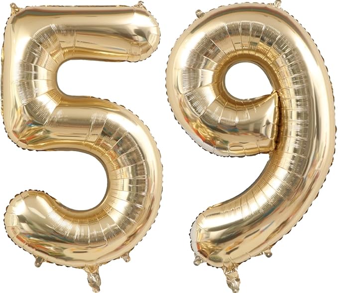 40 Inch Light Gold 59 Number Balloons White Gold Giant 95 Foil Mylar Helium Large Digital Champagne Gold Birthday Numbers Jumbo Balloons 59th or 95th Anniversary Party Decorations Supplies