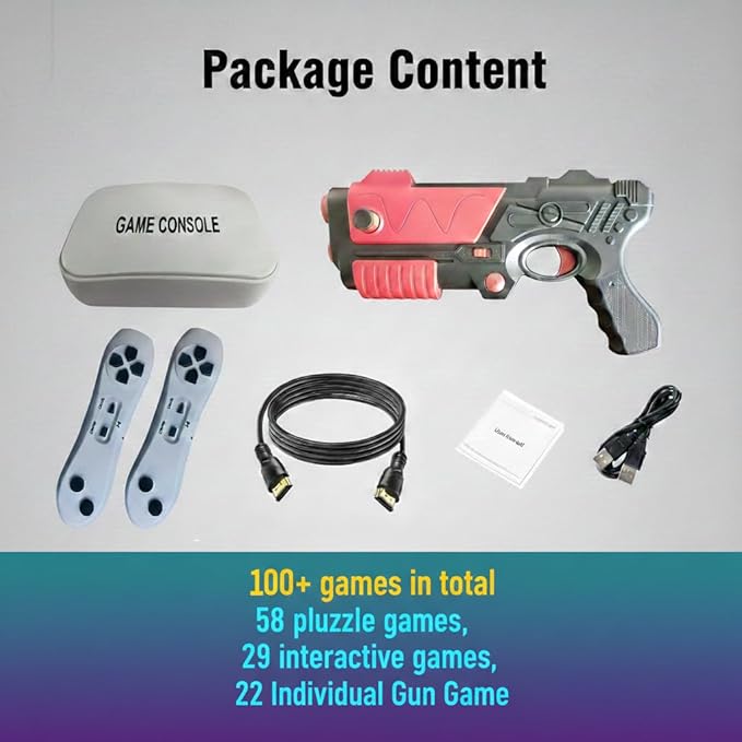Video Game Console with 100+ Games, Handheld Video Game Console for Kids, Plug and Play Video Games for TV, Shooting Games,Game Gun with 2 GameController, Xmas Birthday Toy Gift for Boys