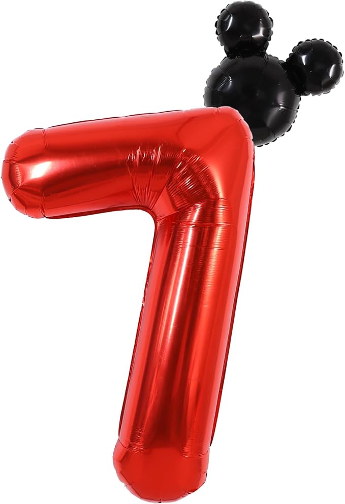 Vuzvuv 40 Inch Mouse Number Balloon No.7, Black Mouse Head Balloon and Red Giant Giant Number Seven Balloon for Birthday, Mouse Theme Party Supplies, Baby Shower,Anniversary Decoration
