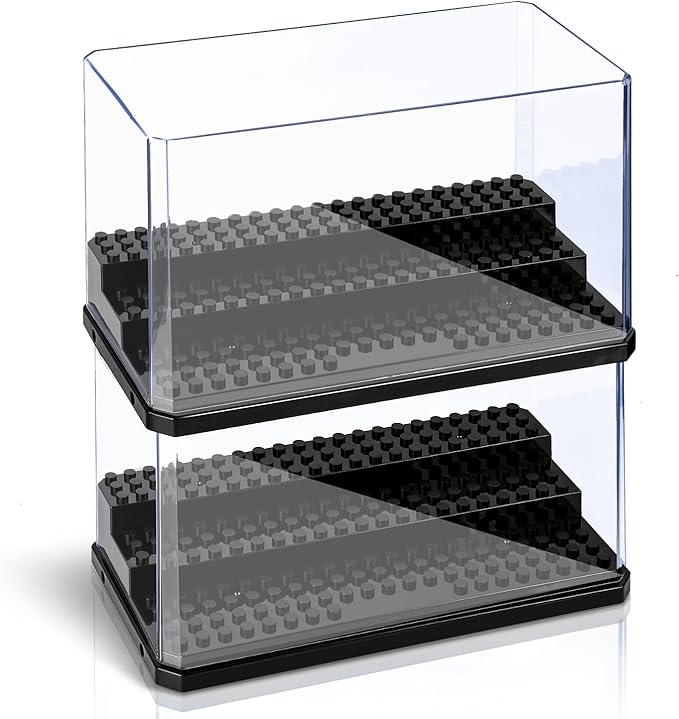 Medium-Sized Miniature Display Case for Figures, 2 Pack Building Block Display Cases for Collectibles, Acrylic Display Storage Box, Gift for Action Figure & Miniatures Toys Lovers