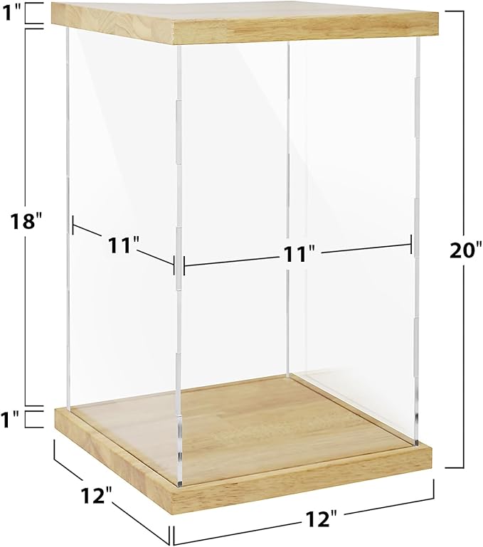BenchPro Clear Acrylic Display Case for Trophy, Collectibles, Assemble Cube Display Box Stand Dust Proof Protection Showcase for Action Figures Toys. (1" Thick Wood, 20" H x 12" L x 12" D)