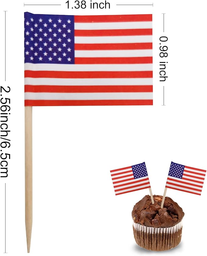 BLUE TOP 100 Pcs USA American Flag Toothpick Flags,Small Toothpick Mini Stick Cupcake Toppers Olympic Games Celebration Party Decoration Celebration Cocktail picks for Party Bar Sport events.