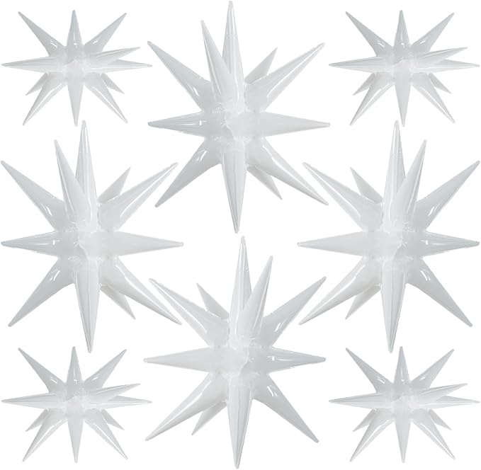 TONIFUL 8 Pcs White Star Foil Balloons - Large Star Balloons for Party Backdrop - Christmas, New Year, Birthday, Wedding, Baby Shower, Anniversary, Photo Booth Supplies