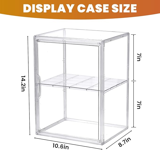 2 Pack Acrylic Display Case Compatible with Labubu POP MART, Clear Hobby Figure Display Case with Magnetic Door Stackable Storage Box Shelf Showcase for Funko Pop MART Labubu Doll Collectibles, Large