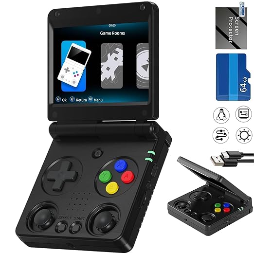 Flip Retro Handheld Game Console Retro Gaming Console with 64G Preloaded 5532 Games,3300 mAh Battey, Portable Clamshell Games Consoles Supports 5G WiFi Bluetooth HDMI 30+ Simulators RG34XXSP