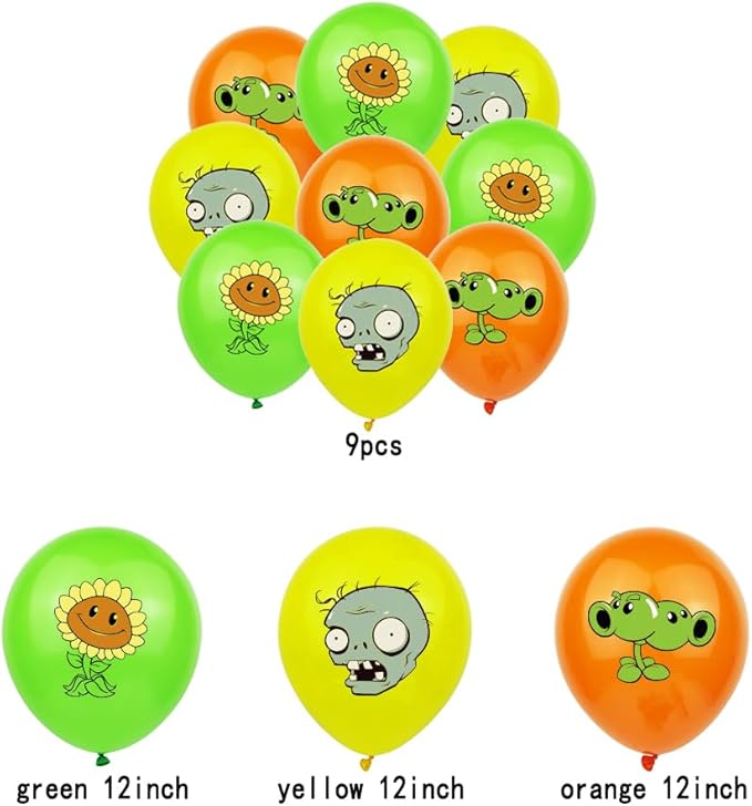 Plant vs. Zom-bies Party Backdrop Party Banner, Cake Topper, Cupcake Topper, Cup Cake Wrappers, Zombies Hanging Swirls and PVSZ Balloons for PVSZ Party Supplies Decorations/Kids Room Decor