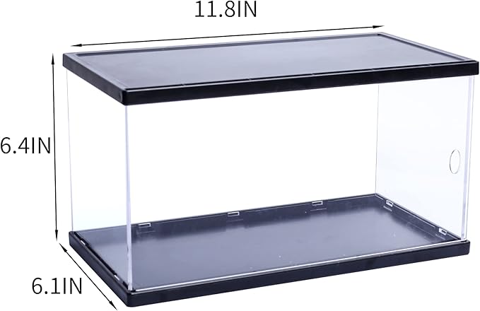 BCYC Acrylic Display Case with Black Lid and Base,Transparent Dustproof Protection Box for Toy Dolls, Souvenirs, Models Collection (11.8 X 6.4 X 6.1 in) (Black)