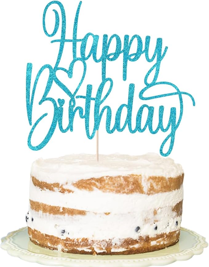 Handmade Glitter Happy Birthday Cake Topper- Happy Birthday Cake Decor,Fabulous Cake Decoration，Anniversary/Birthday Party Decoration Supplies (blue)