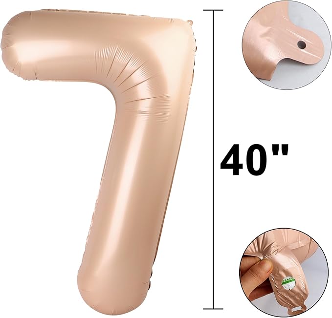 40 Inch Caramel Balloon Number 7 First Birthday Jumbo Mylar Foil Helium Balloon for 17 27 37 Birthday Digital for 70th Party Wedding Anniversary Party Decorations