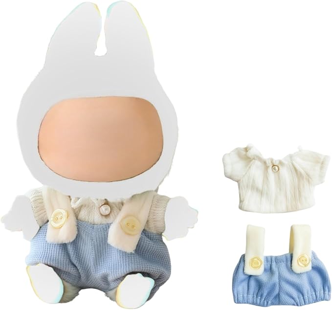 Clothes for Lu bubu 17cm Dolls Accessories(No Doll), Cute Outfit Set 2 Pieces Bib Pants for 17cm Doll Suit, Stylish Dress Up Overalls Doll Clothing Set Replacement Blue