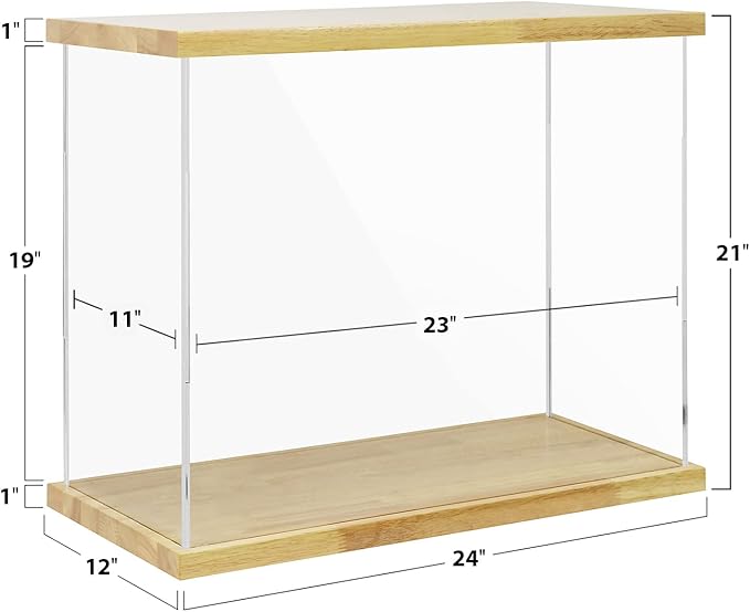 BenchPro Clear Acrylic Display Case for Trophy, Collectibles, Assemble Cube Display Box Stand Dust Proof Protection Showcase for Action Figures Toys. (1" Thick Wood, 21" H x 24" L x 12" D)