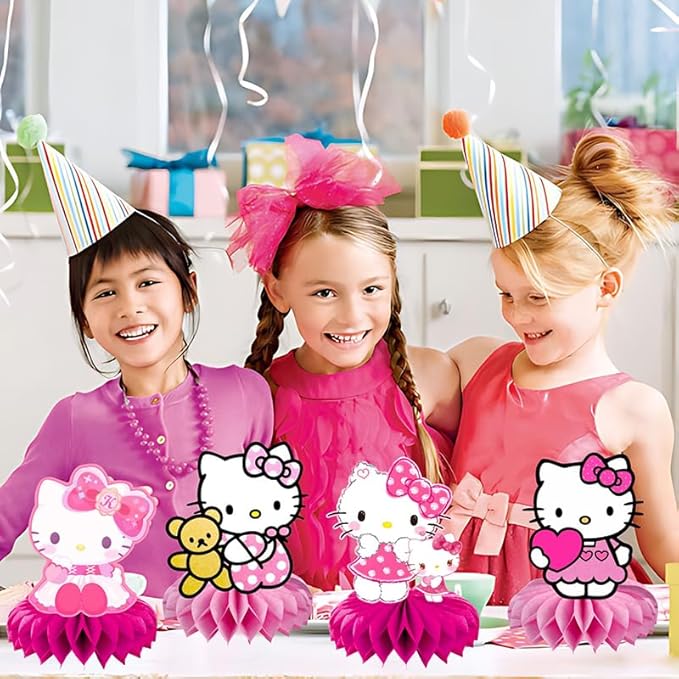 8Pcs Kitty Honeycomb Table Centerpiece, Kitty Birthday Party Supplies Table Decorations for Kids Party Decorations