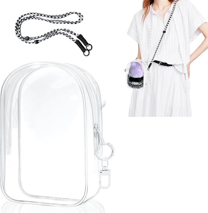 Protective Case for Labubu Plush Doll, Clear Hanging Display Bag with Keychain, Toy Storage Box carrier, PVC Transparent Figure Cover, Carrying Pouch Accessory(Doll Not Include) (Medium 6.1")