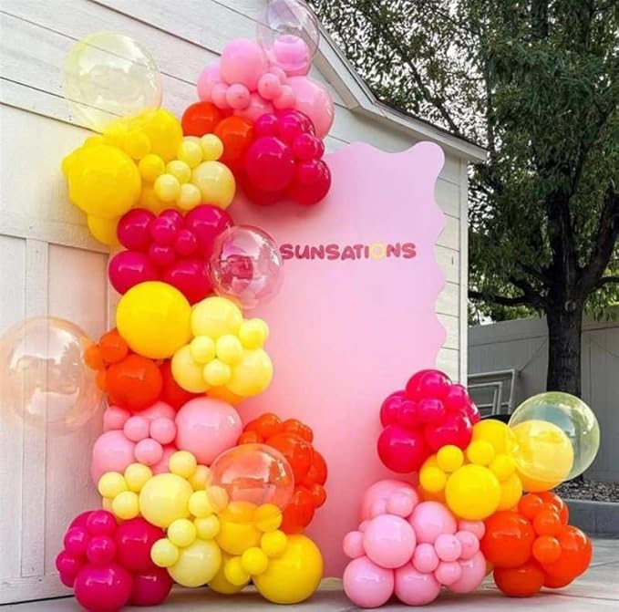 Pink and Yellow Balloons Garland Arch Kit 150Pcs - 5 10 12 18 inch Different Size Hot Pink Yellow Pastel Pink Balloons for Birthday Baby Shower Wedding Bee Bear Themed Party Decorations