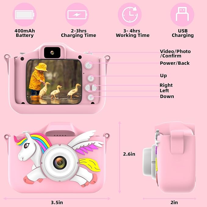 Kids Camera for Girls Boys Toddlers Childrens Age 3-8 Digital Selfie with 64GB Card for Son Daughter Grandson Granddaughter Christmas Birthday Gifts