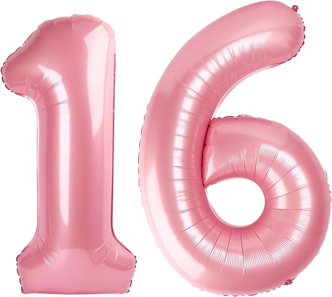 40 Inch Pearlescent Pink Number 16 Balloon Number 16 Balloon 40 Inch, 16th Birthday Party Decorations for Boy or Girl Huge Mylar Anniversary Party Supplies