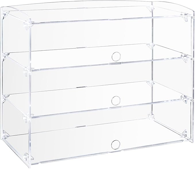Acrylic Display Case, 3 Tier Large Assemble Display Case for Funko Pop Figures, Dustproof Display Cabinet for Pastries, Donuts, Cupcakes, Alternative Glass Case for Collectibles, Legos, Model Cars