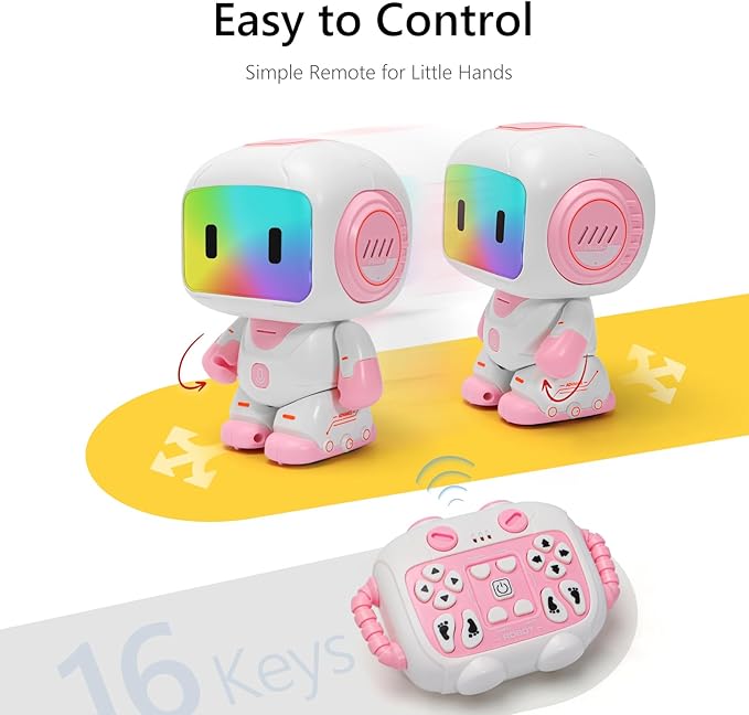 GILOBABY Programmable RC Robot Toy for Girls, Rechargeable STEM Astronaut w/LED Face, Voice Recording, Dancing, Remote Jetpack, Gift for 4 5 6 7 8 Year Old Kids（Pink）