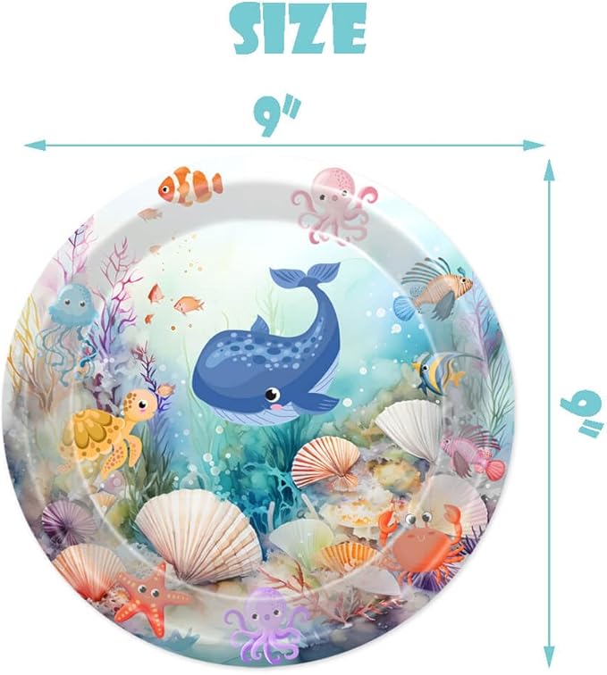 Under The Sea Party Plates Ocean Disposable Paper Plates Dinnerware for Underwater World Sea Life Theme Baby Shower 1st 2nd 3rd 4th Birthday Party Decorations