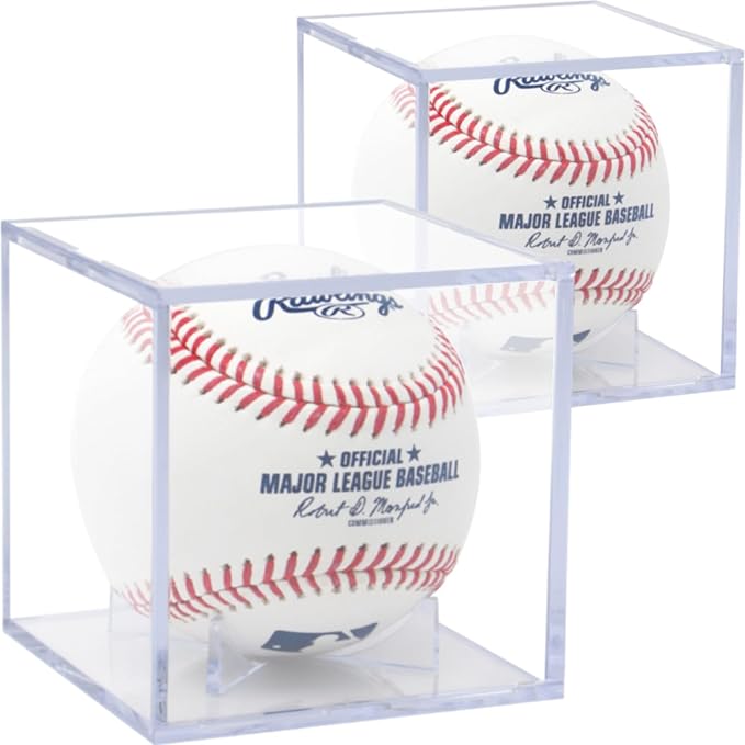 (2 Count) Display Zone Baseball Cube - Crystal Clear UV Protected Acrylic Display Case Box - Autographed Game Ball Holder (Fits Official Size MLB Ball) - Signed Baseball Memorabilia Storage
