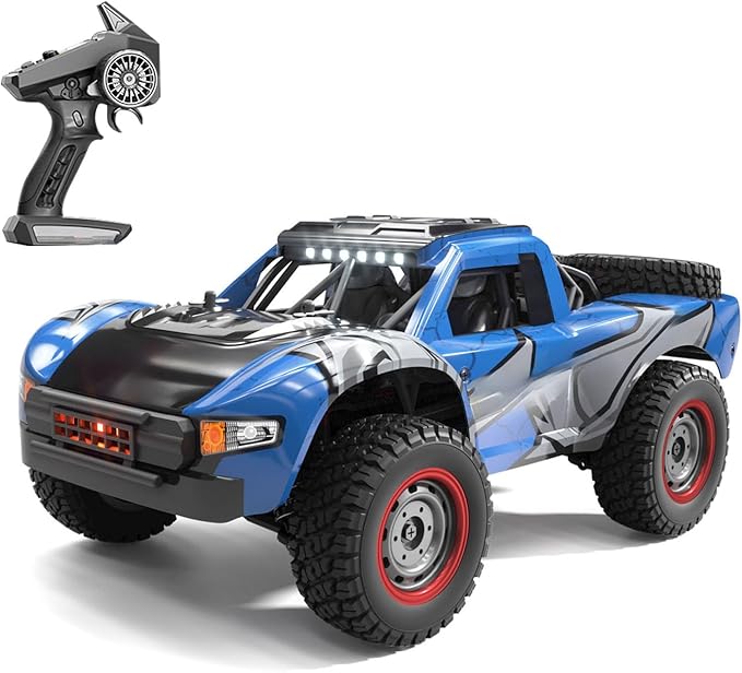 1/14 2.4GHz Remote Control High Speed Car 48KM/H 4 * 4 Off Road Vehicle Q130A RTR Car Carbon Brush Motor ESC LED Lights Battery Hobby Grade Model for Adult Hobby(Blue)