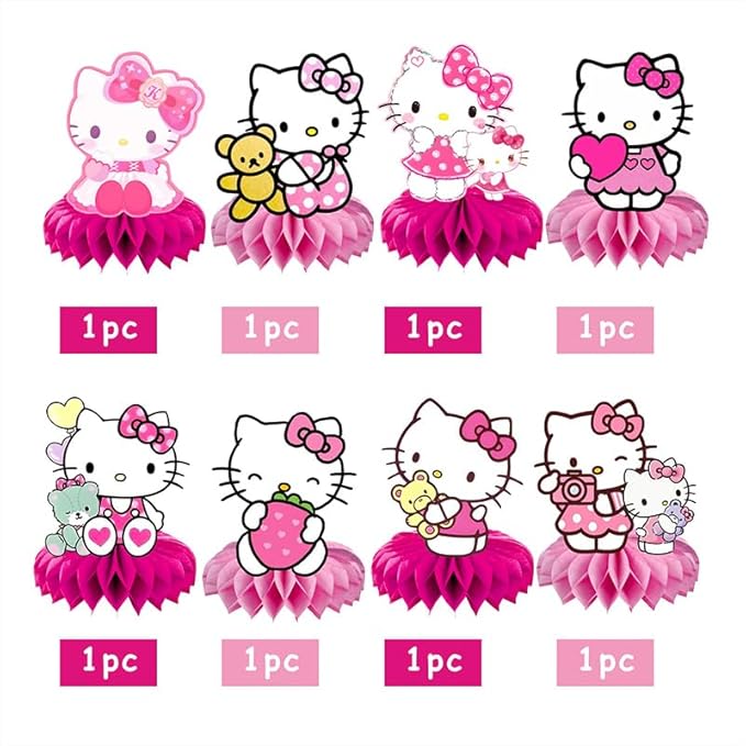 8Pcs Kitty Honeycomb Table Centerpiece, Kitty Birthday Party Supplies Table Decorations for Kids Party Decorations