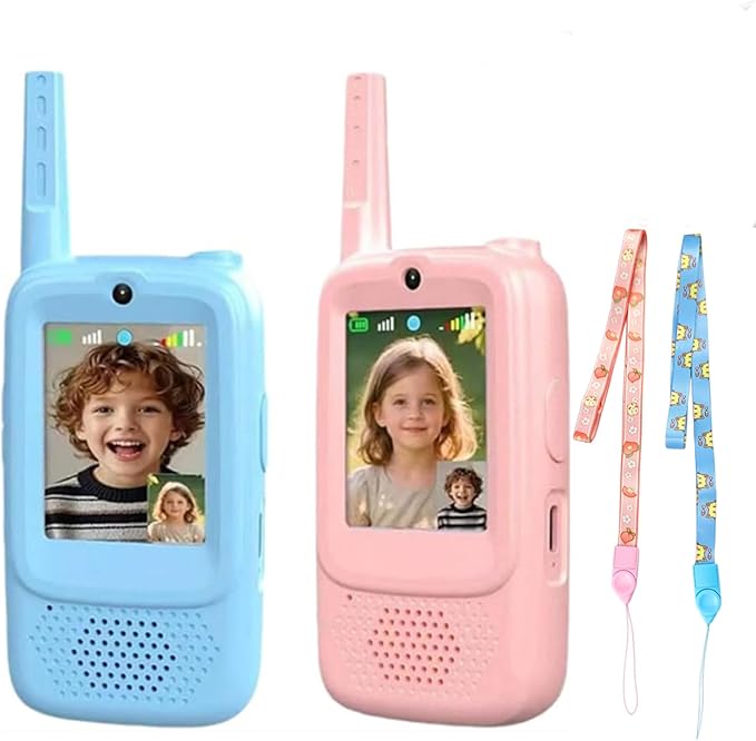 Kids Video Walkie Talkie Set, 2 Video Walkie Talkie Toys for Kids with 2.0" Screen, Voice Changer, Voice Chat,Photo Share,Emojis,300m Range, Blue and Pink, for Children 3-12 Years (Pink+Blue)