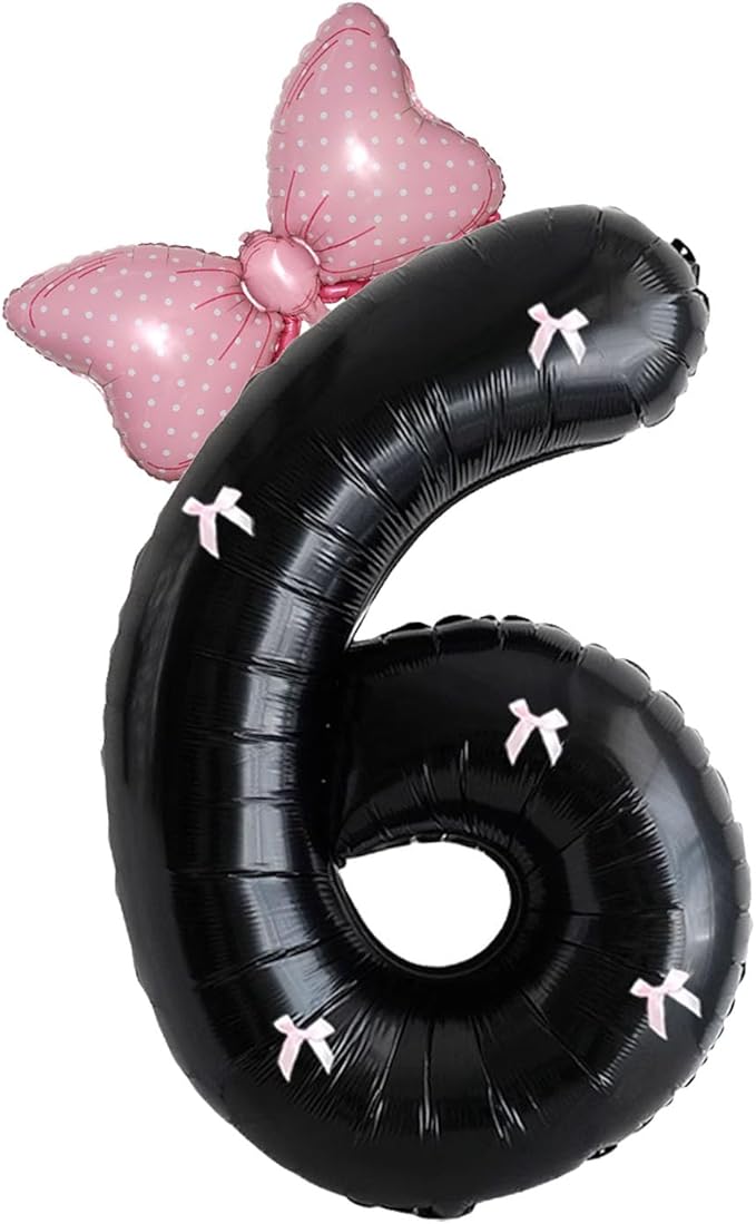 PLAP Birthday Number Balloon Bow Black Party Supplies 32 "Birthday Number Decoration (Black pink number 6)