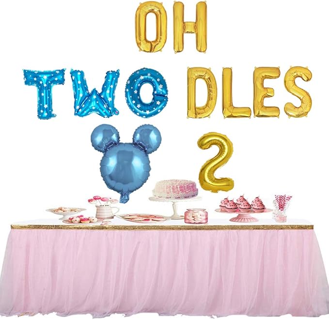 Oh Twodles Birthday Balloons Banner Party Supplies Number 2 Balloon for 2nd Second Boy Birthday Party Decoration 13PCS Kit of Geloar (Blue)