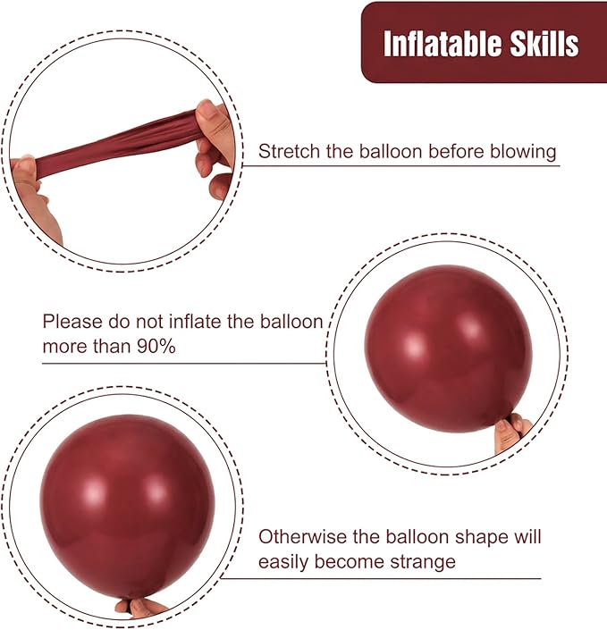 RUBFAC Burgundy Balloons 129pcs Different Sizes Pack of 18 12 10 5 Inch, Latex Maroon Dark Ruby Red Balloon Garland Arch Kit for Wedding Anniversary Birthday Party Decorations