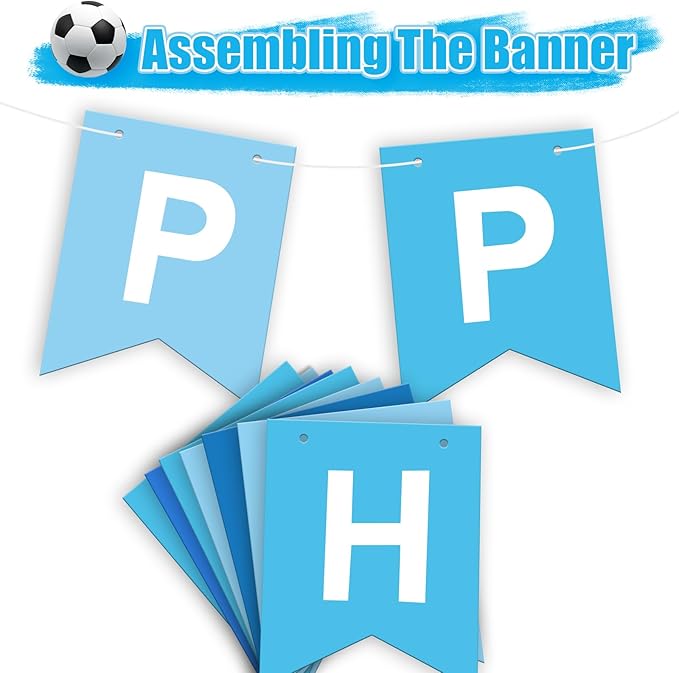 7th Soccer Birthday Party Decorations for Boys, Soccer Theme Party Decorations with Blue White Silver Balloons 'HAPPY BIRTHDAY' Banner 32in Foil 7 Balloon for Boy Kids Men Birthday Baby Shower Decor