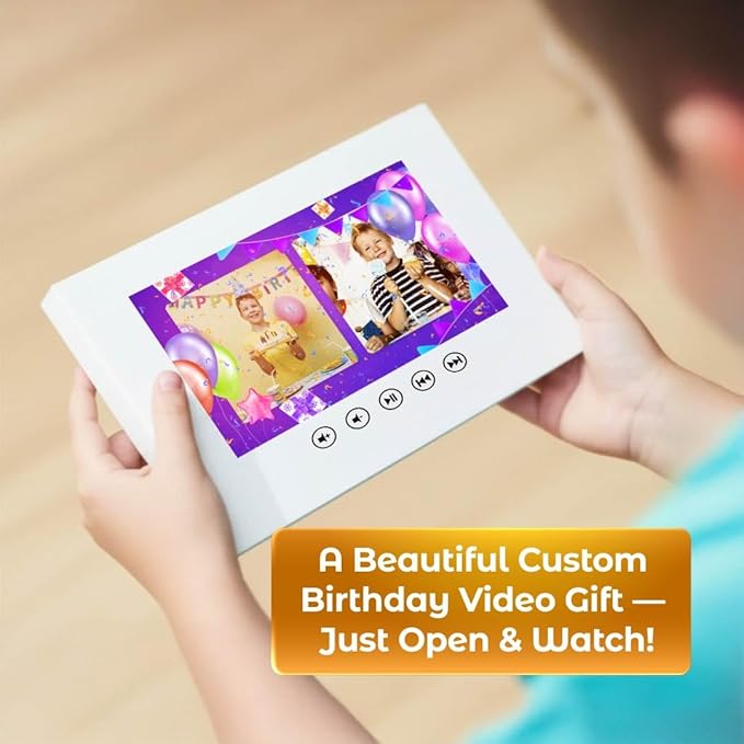 Custom Boys Birthday Video Card – Add Photos for Personalized Slideshow – Unique Gift for Kids – 7” LCD Display, 4GB Storage, Rechargeable Battery, Full Color Screen