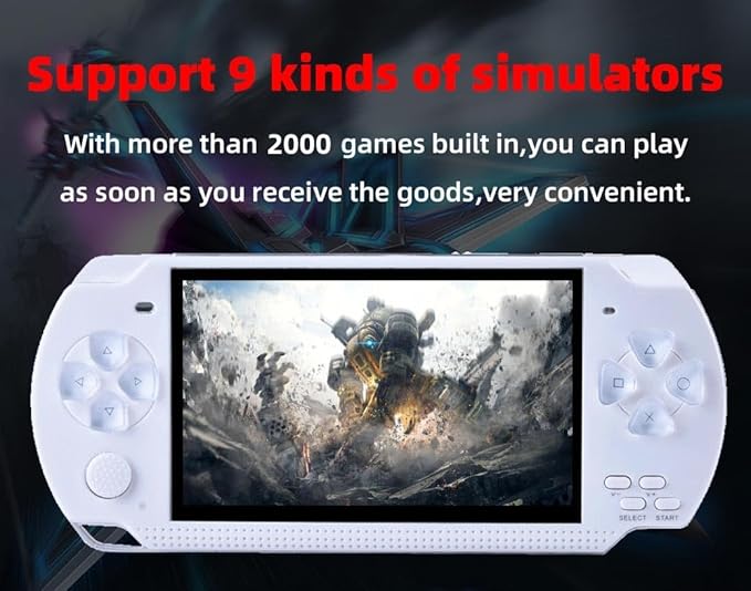 Video Game Console 4.3 inch 8GB Built-in 2000 Retrp Classic Games for Multiple Simulators Game can Save Multiple Progress Video/Music/E-Book Portable Console Gift for Boyfriend/Children(White)