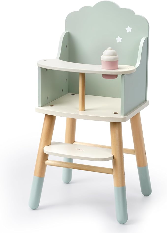 Wooden Baby Doll High Chair, Baby Doll Furniture, Fits Up to 18 inch Dolls, 18 inch Doll Accessories - Green