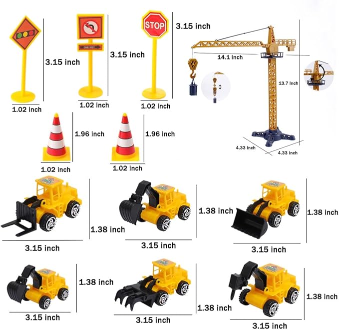 Construction Cake Topper Large Crane Excavator Traffic Road Sign Cake Toppers Construction Birthday Party Supplies Cake Decorating Supplies Kit Construction Toys Birthday Party Favors for Kids Boys