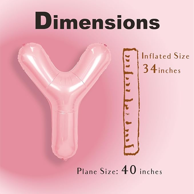 SUWEN 40 Inch Pink Large Y Letter Balloons Big Foil Helium Letter Balloons A-Z Jumbo Mylar Happy Birthday Party Decorations for Girl Anniversary Party Supplies