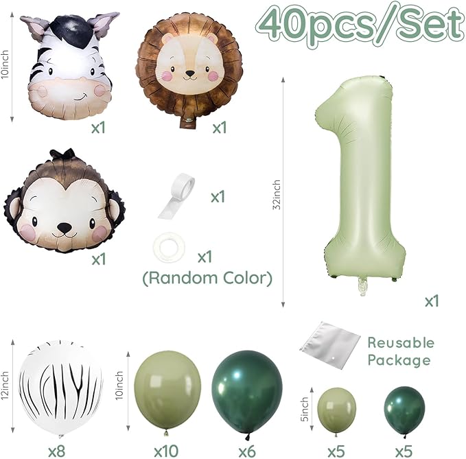 Jungle Safari Birthday Balloons, Wlid One Animal Balloons Zoo Theme Decoration for Safari Birthday Wedding Shower Party Decorations