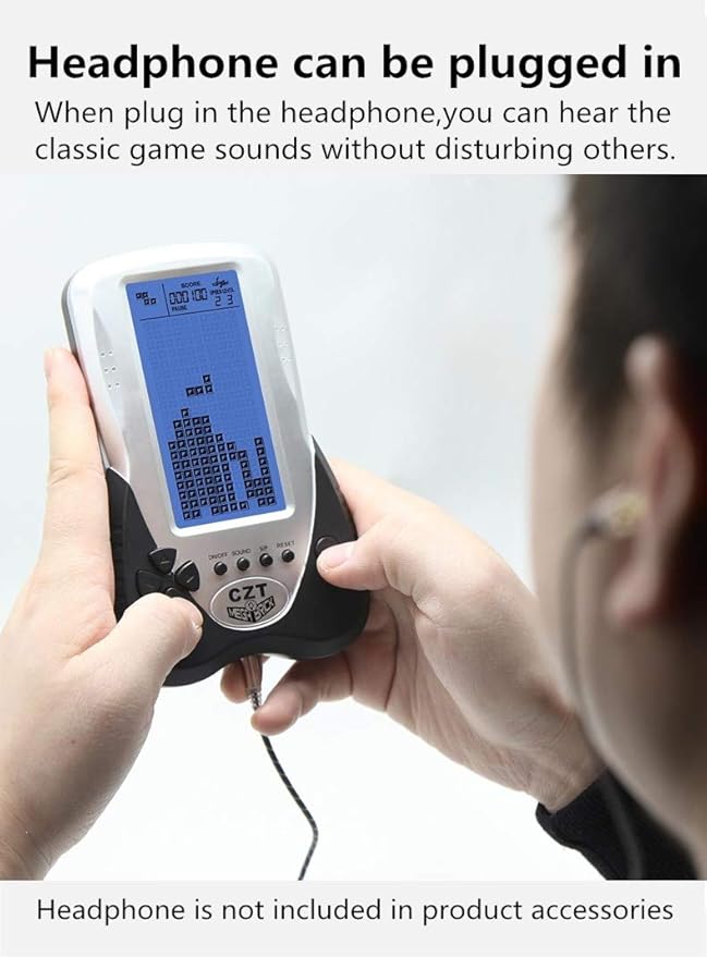CZT Retro Brick Game Console Big Blue Backlight Screen Built-in 23 Games Tank Battle/Racing Can plug Headphone Nostalgic Puzzle Pocket Handheld Porable Machine Children's toys Christmas Gifts(Black)