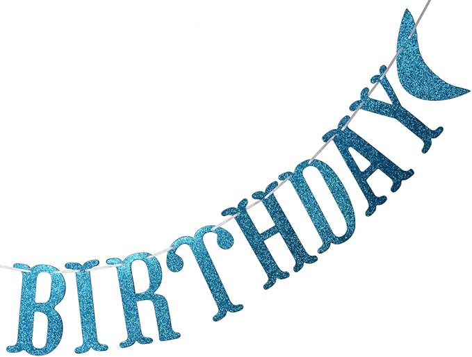 Shark Happy Birthday Banner and Shark Garlands, Ocean Beach Under The Sea Theme Party, Shark Party Supplies (Blue)