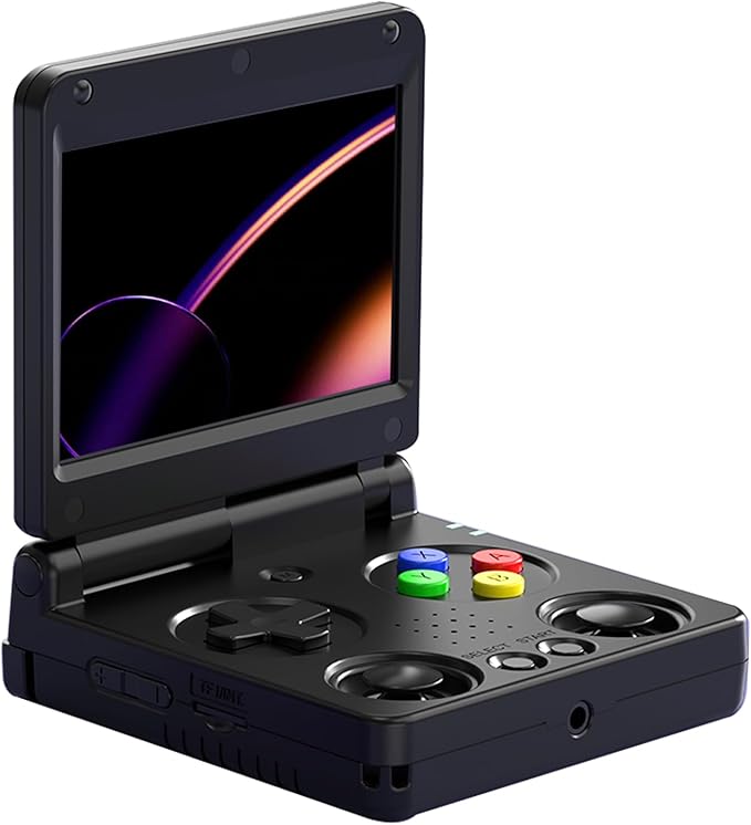 Doriteney Flip Retro Handeld Video Game Console 3.4" IPS Screen 64GB TF Card Preload Electronic Games, Support WiFi Bluetooth HD Black Flip