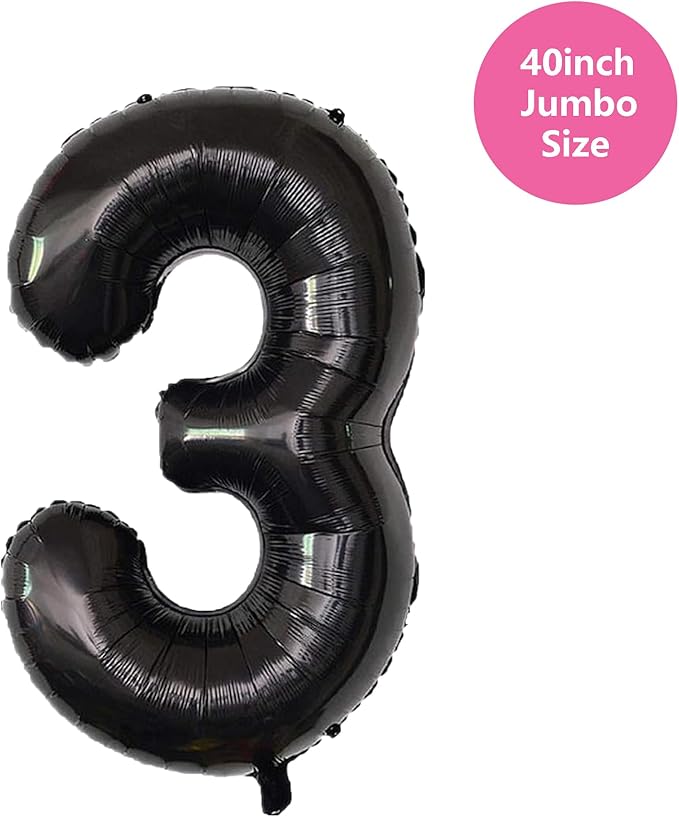 100% LIKED- 40” Black Three|Black & White Smiley Face Latex |Checkered Foil for Birthday Decorations, Smiley Face Party Deco, Baby Shower,3rd Birthday Party Supplies