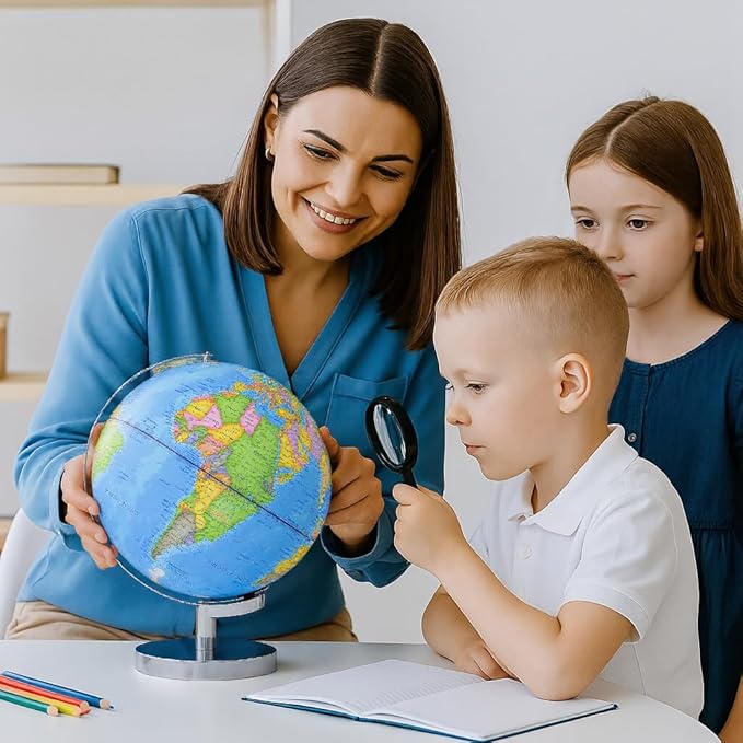 3-in-1 Illuminated World Globe for Children and Adults with Constellation Map, Color Changing Lamp for Learning & Education, Night Light for Kids Room and Desk Decor