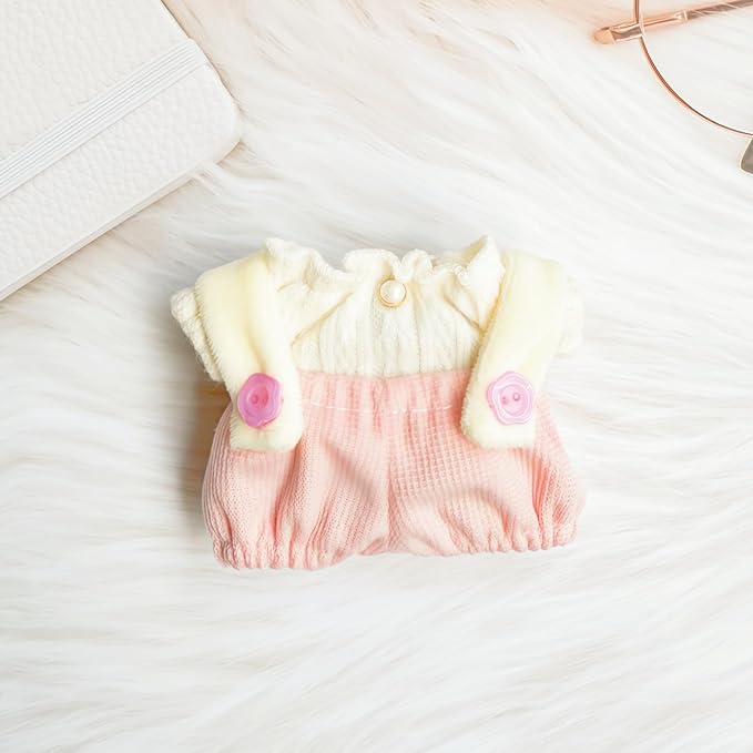 Clothes for Lu bubu 17cm Dolls Accessories(No Doll), Cute Outfit Set 2 Pieces Bib Pants for 17cm Doll Suit, Stylish Dress Up Overalls Doll Clothing Set Replacement Pink