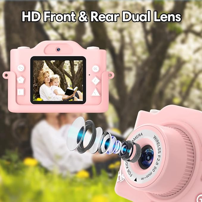 Kids Selfie Camera,Christmas Birthday Gifts for Boys Age 3-9,HD Digital Video Cameras for Toddler,Toy for 3 4 5 6 7 9 Year Old Teens with 32GB SD Card,Kids Toys Gifts for Birthday (Pink)