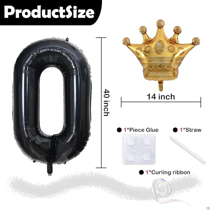 Black 10 Balloon Number with Gold Crown Balloons 40 inch 10 Birthday Balloon for 10th Birthday Party Decorations Supplies Anniversary for Boys Kids(Foil Mylar Number 10 Balloons）