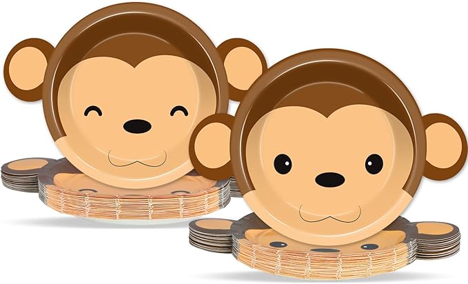50 Count Monkey Paper Plates Zoo Monkey Shaped Disposable Party Supplies Jungle Safari Party Cake Dessert Plate Animals Theme Dinnerware for Gender Reveal Boy Girl Baby Shower Birthday Decorations