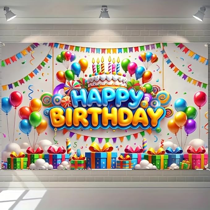 Happy Birthday Banner Colorful Balloon Banners Decoration Backdrop Kids Theme Banners Backgroun Happy Birthday Wall Banner Sign for Party Supplies Outdoor Holiday Decor 71x43 Inch