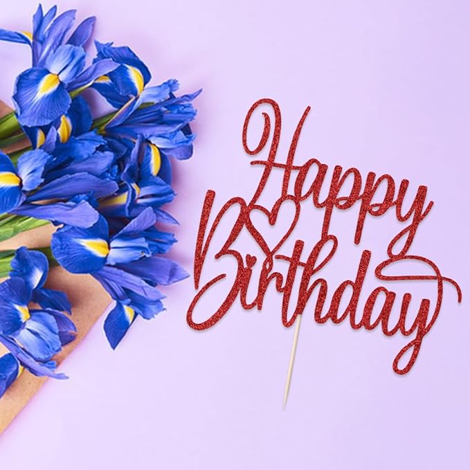 Handmade Glitter Happy Birthday Cake Topper- Fabulous Cake Decoration，Anniversary/Birthday Party Decoration Supplies (red)